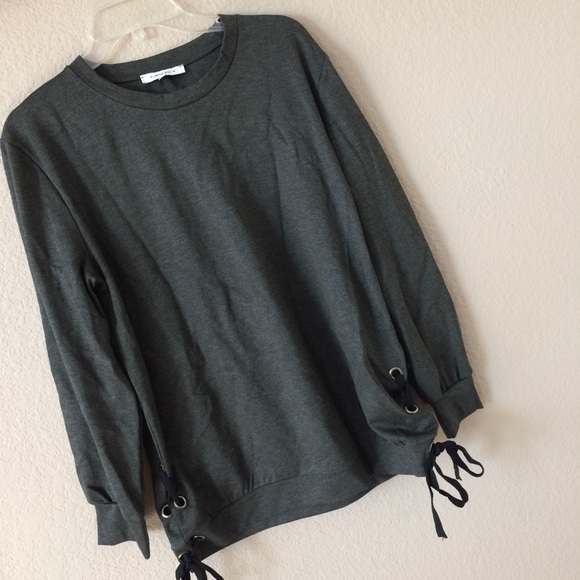 Purple Snow Tops - Purple Snow gray pullover sweater grommet laces